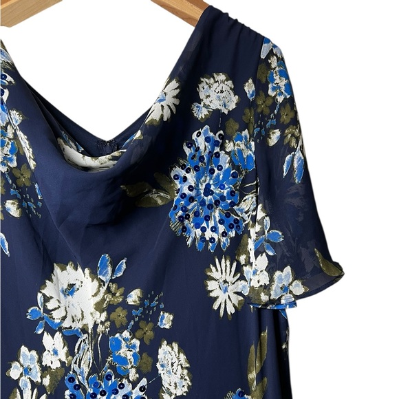 Roaman's Floral Sequin Flutter Sleeve Gown Handkerchief Hem maxi dress 24w - Picture 8 of 10